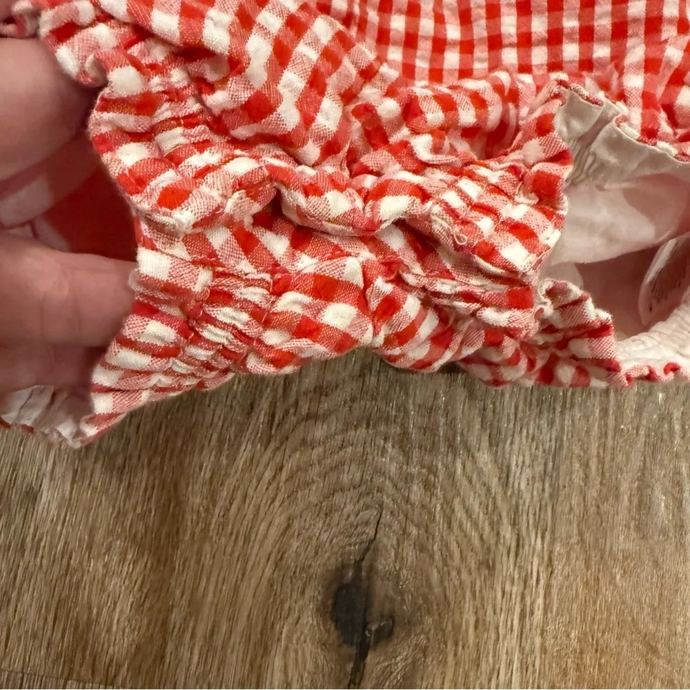 Mini Boden Romper Baby Girl 12-18 Months Red Gingham Smocked Bunny Ruffle Cotton - Picture 5 of 8